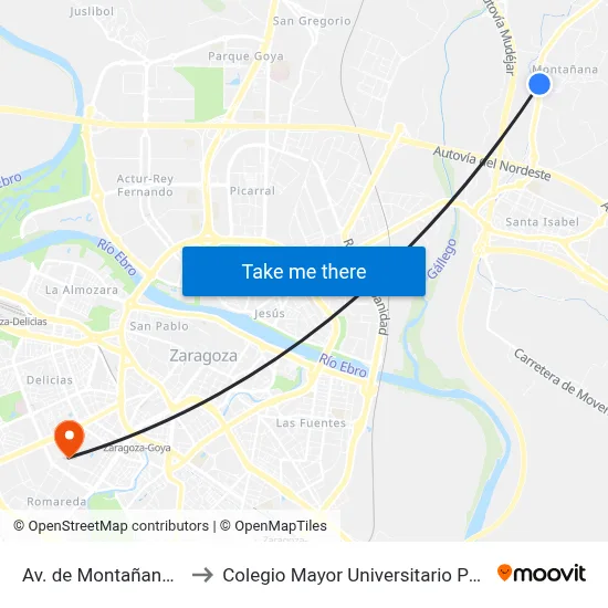 Av. de Montañana N.º 254 to Colegio Mayor Universitario Pedro Cerbuna map