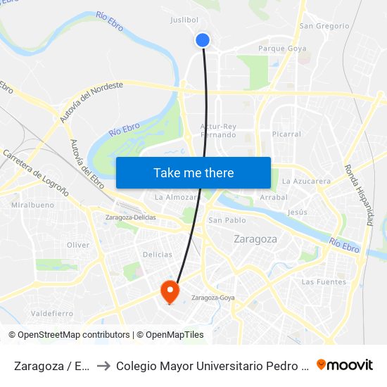 Zaragoza / El Bar to Colegio Mayor Universitario Pedro Cerbuna map