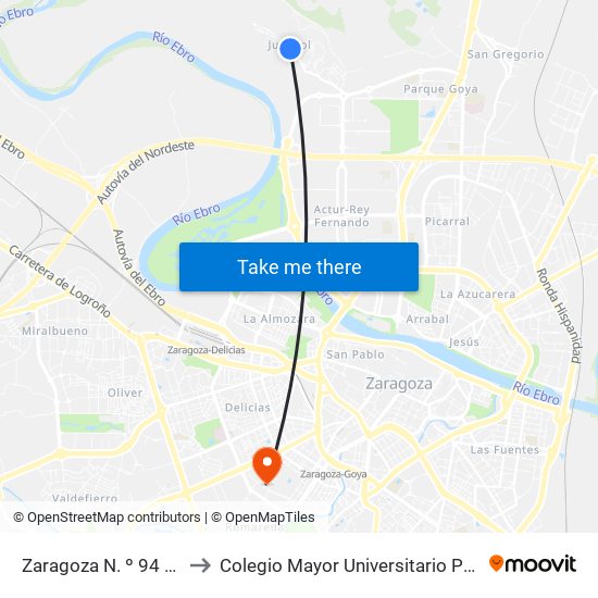 Zaragoza N. º 94 / Colegio to Colegio Mayor Universitario Pedro Cerbuna map