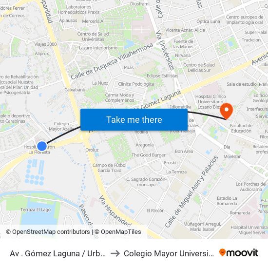 Av . Gómez Laguna / Urbanización La Floresta to Colegio Mayor Universitario Pedro Cerbuna map