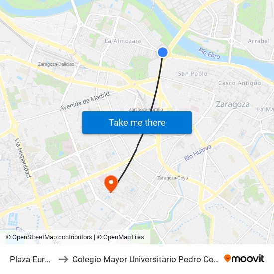 Plaza Europa to Colegio Mayor Universitario Pedro Cerbuna map