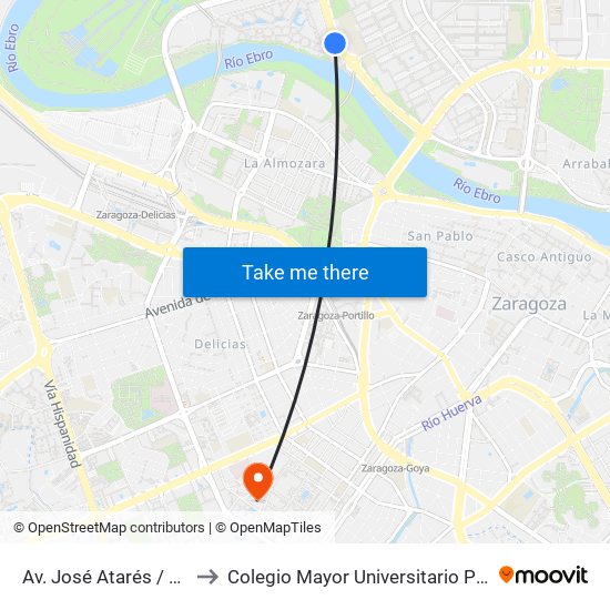 Av. José Atarés / Juzgados to Colegio Mayor Universitario Pedro Cerbuna map