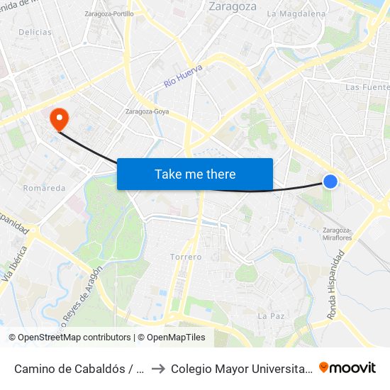 Camino de Cabaldós / Parque La Granja to Colegio Mayor Universitario Pedro Cerbuna map