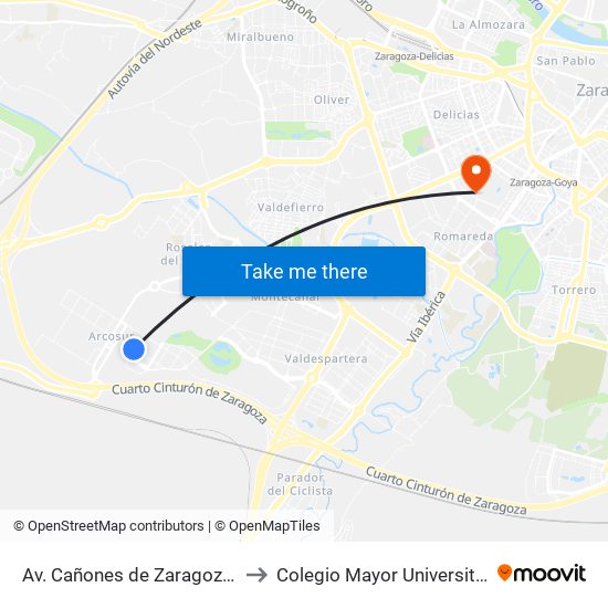 Av. Cañones de Zaragoza / Refugio de Góriz to Colegio Mayor Universitario Pedro Cerbuna map