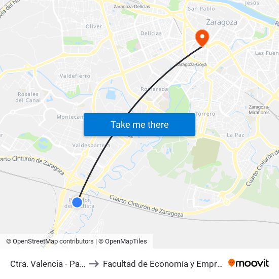 Ctra. Valencia - Parador Ciclista to Facultad de Economía y Empresa, Campus Paraíso map