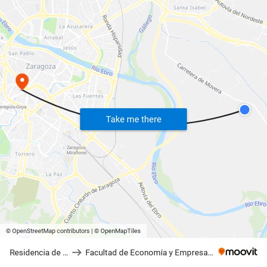 Residencia de Mayores to Facultad de Economía y Empresa, Campus Paraíso map