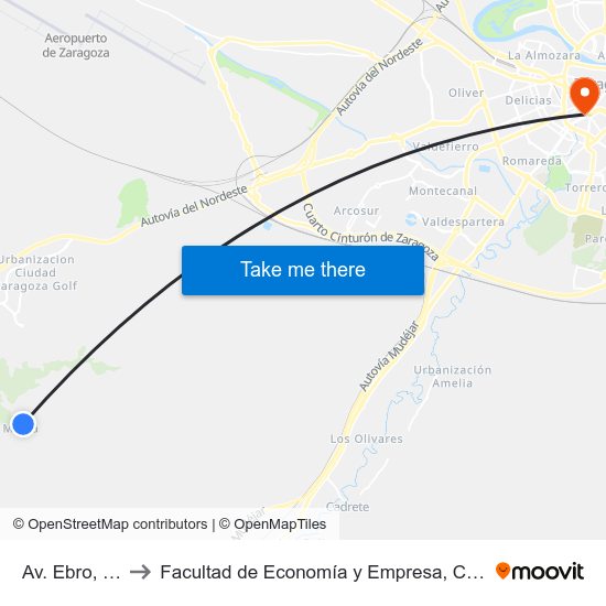 Av. Ebro, 21 (V) to Facultad de Economía y Empresa, Campus Paraíso map
