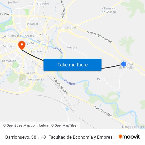 Barrionuevo, 38 - Ibercaja to Facultad de Economía y Empresa, Campus Paraíso map