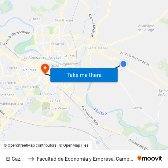 El Cazuelo to Facultad de Economía y Empresa, Campus Paraíso map