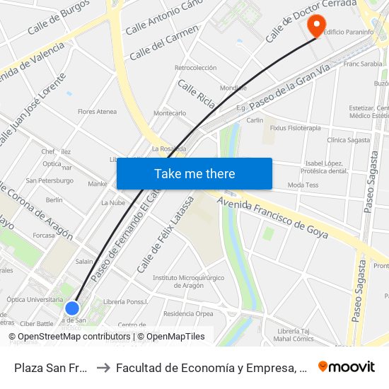 Plaza San Francisco to Facultad de Economía y Empresa, Campus Paraíso map