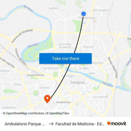Ambulatorio Parque Goya II to Facultad de Medicina - Edificio A map