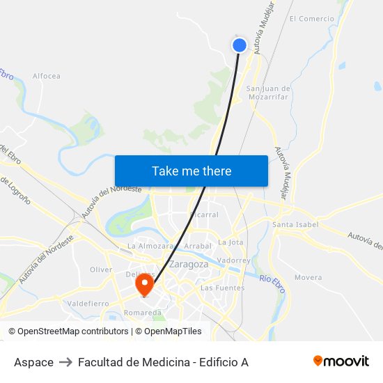 Aspace to Facultad de Medicina - Edificio A map