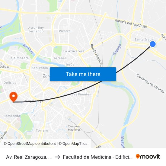Av. Real Zaragoza, 65 to Facultad de Medicina - Edificio A map