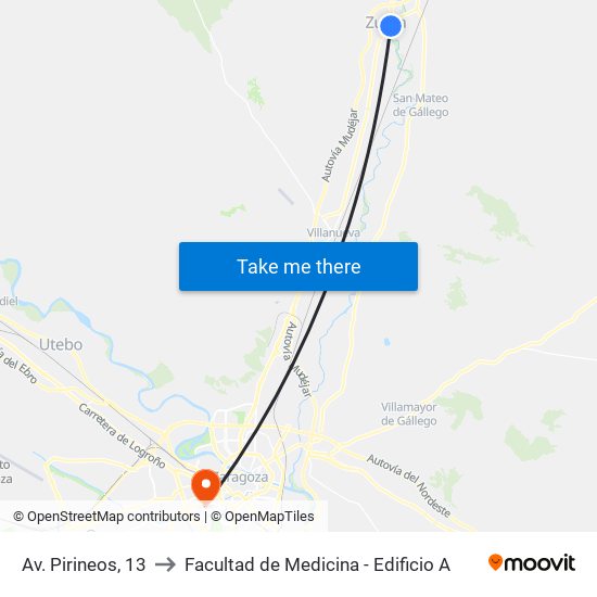 Av. Pirineos, 13 to Facultad de Medicina - Edificio A map