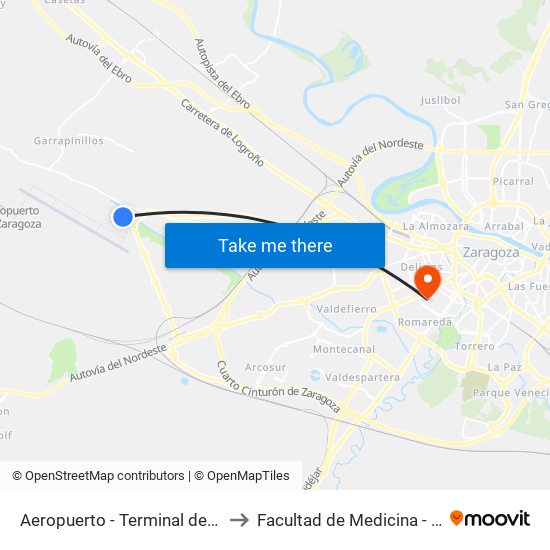 Aeropuerto - Terminal de Pasajeros to Facultad de Medicina - Edificio A map