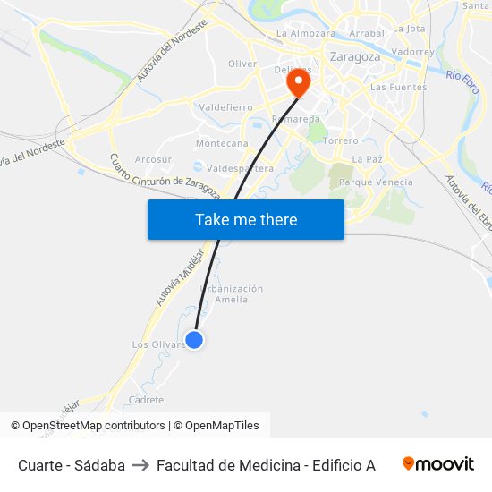 Cuarte - Sádaba to Facultad de Medicina - Edificio A map