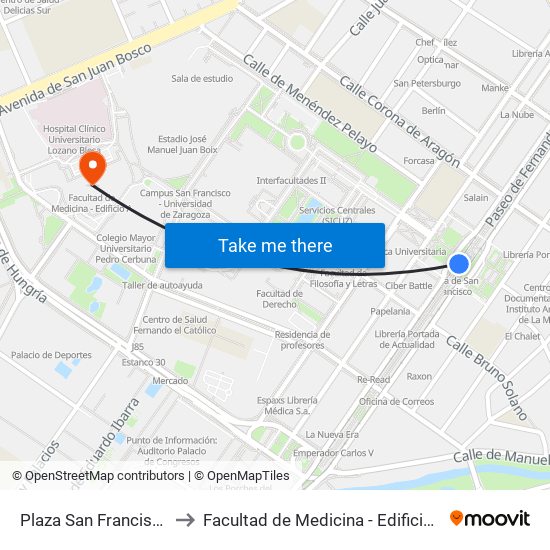 Plaza San Francisco to Facultad de Medicina - Edificio A map