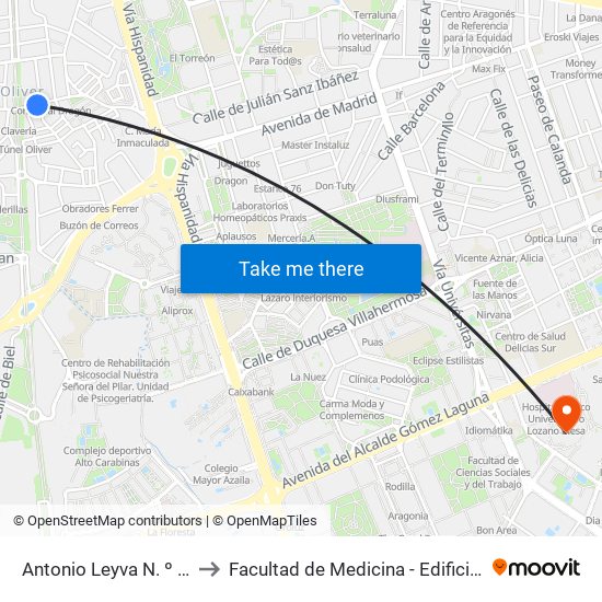 Antonio Leyva N. º 33 to Facultad de Medicina - Edificio A map