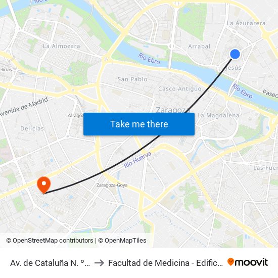 Av. de Cataluña N. º 17 to Facultad de Medicina - Edificio A map