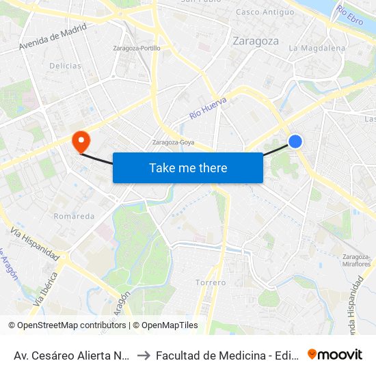 Av. Cesáreo Alierta N. º 27 to Facultad de Medicina - Edificio A map