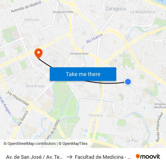 Av. de San José / Av. Tenor Fleta to Facultad de Medicina - Edificio A map