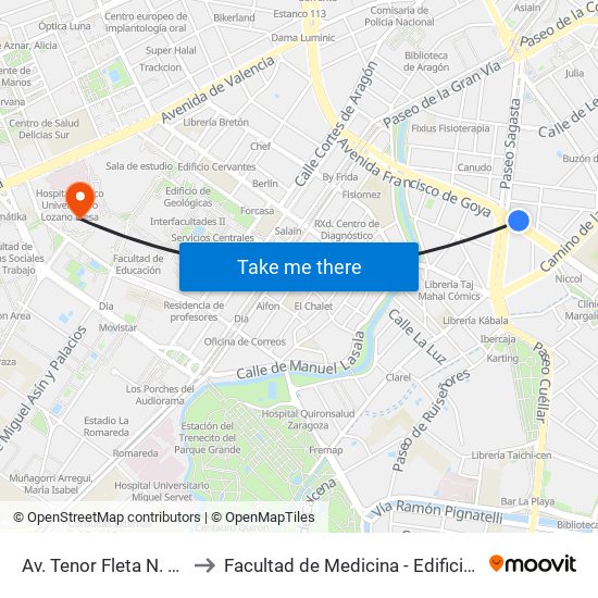 Av. Tenor Fleta N. º 3 to Facultad de Medicina - Edificio A map