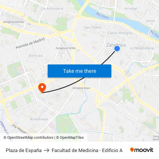 Plaza de España to Facultad de Medicina - Edificio A map