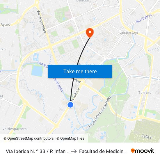 Vía Ibérica N. º 33 / P. Infantes de España to Facultad de Medicina - Edificio A map