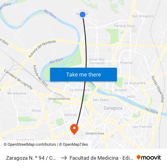 Zaragoza N. º 94 / Colegio to Facultad de Medicina - Edificio A map