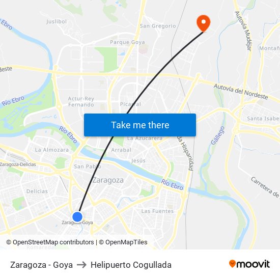 Zaragoza - Goya to Helipuerto Cogullada map