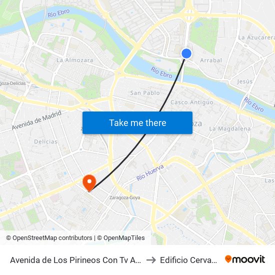 Avenida de Los Pirineos Con Tv Aragón to Edificio Cervantes map