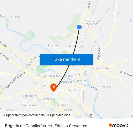 Brigada de Caballerías to Edificio Cervantes map