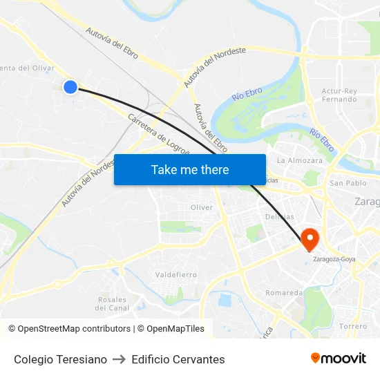 Colegio Teresiano to Edificio Cervantes map