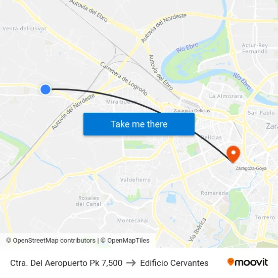 Ctra. Del Aeropuerto Pk 7,500 to Edificio Cervantes map