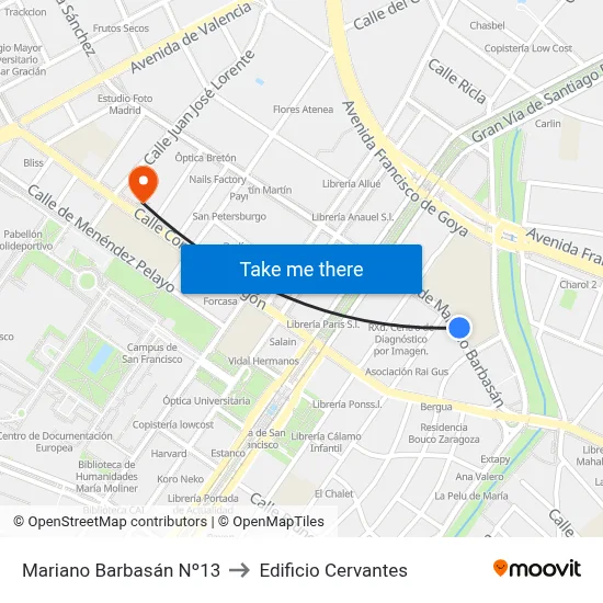 Mariano Barbasán Nº13 to Edificio Cervantes map