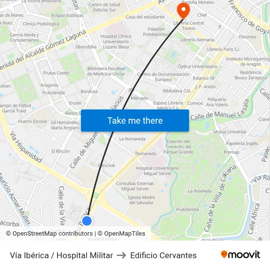 Vía Ibérica / Hospital Militar to Edificio Cervantes map