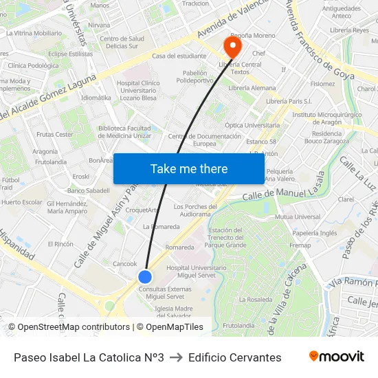 Paseo Isabel La Catolica Nº3 to Edificio Cervantes map