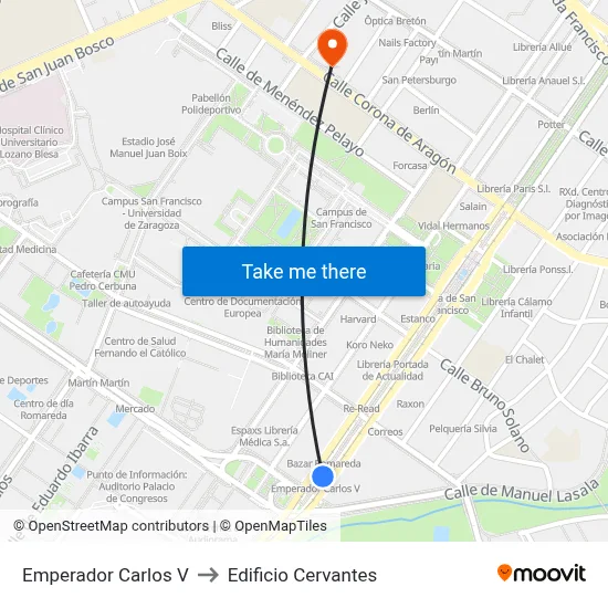 Emperador Carlos V to Edificio Cervantes map