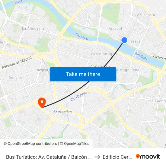 Bus Turístico: Av. Cataluña / Balcón de San Lázaro to Edificio Cervantes map