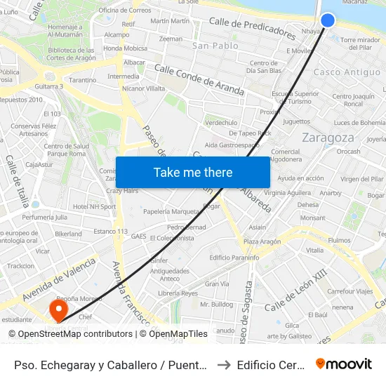 Pso. Echegaray y Caballero / Puente de Santiago to Edificio Cervantes map