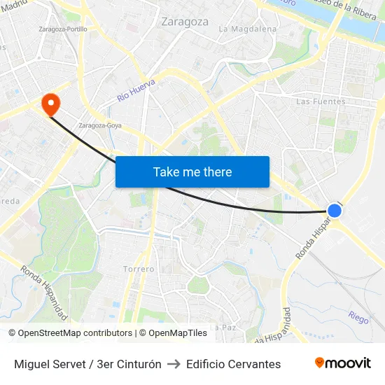 Miguel Servet / 3er Cinturón to Edificio Cervantes map