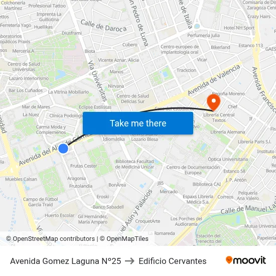 Avenida Gomez Laguna Nº25 to Edificio Cervantes map