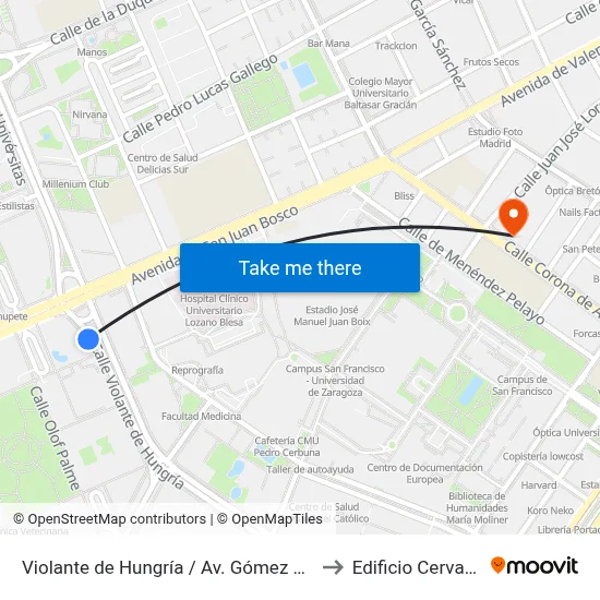 Violante de Hungría / Av. Gómez Laguna to Edificio Cervantes map
