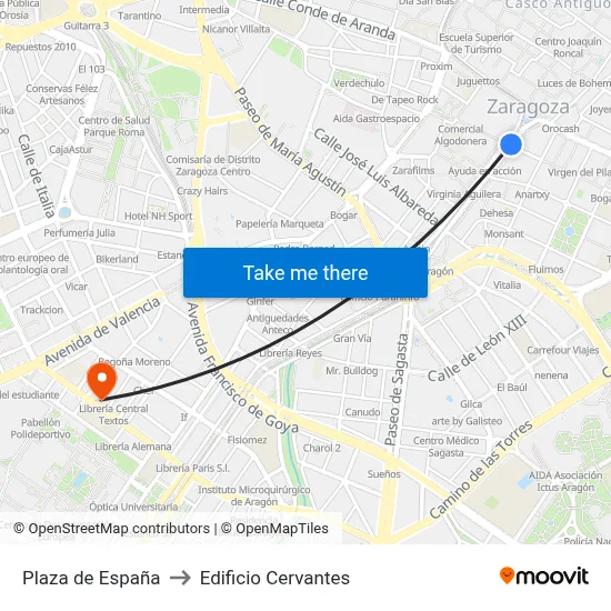 Plaza de España to Edificio Cervantes map