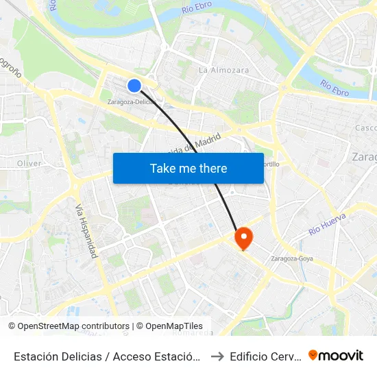 Estación Delicias / Acceso Estación Autobuses to Edificio Cervantes map