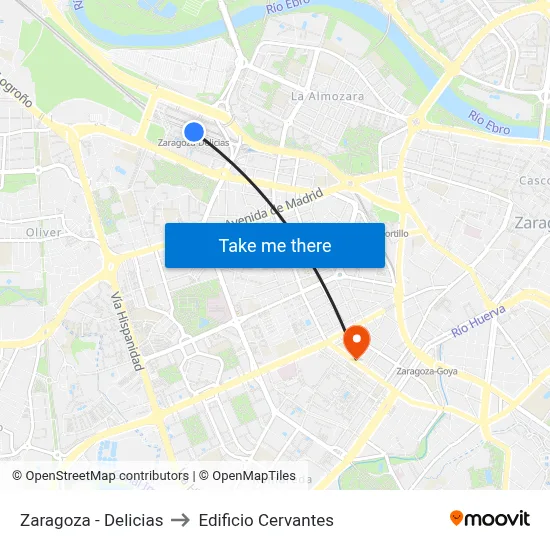 Zaragoza - Delicias to Edificio Cervantes map