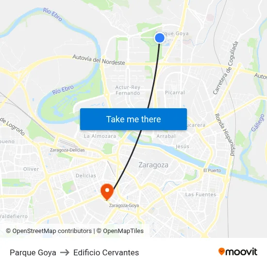 Parque Goya to Edificio Cervantes map