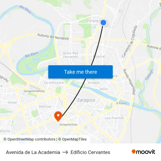 Avenida de La Academia to Edificio Cervantes map