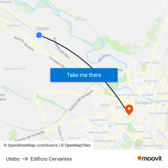 Utebo to Edificio Cervantes map
