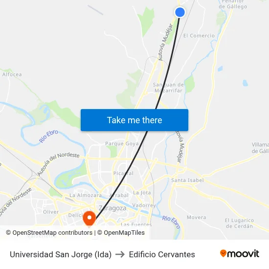 Universidad San Jorge (Ida) to Edificio Cervantes map
